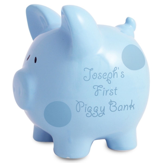 Blue Polka Dot Piggy Bank | Personalised Gifts for Children | Mulberry Bush