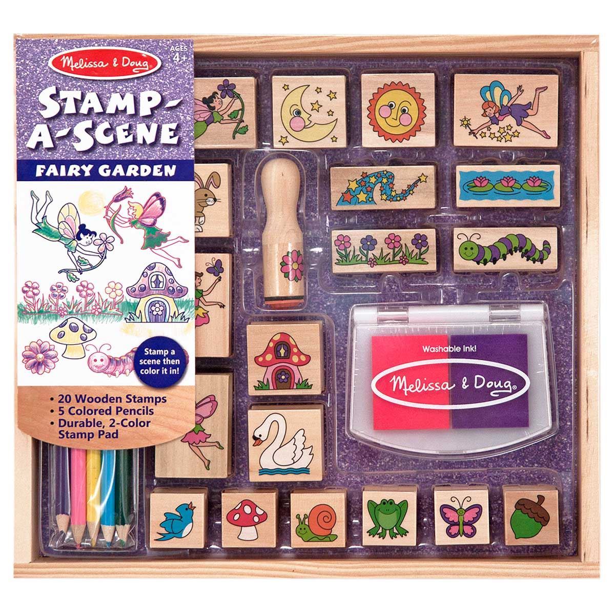 Melissa and Doug Stamp-A-Scene Fairy Garden Wood Stamp Set Art Supplies 18  piece