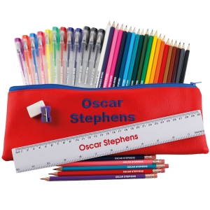 Named Jumbo Pencil Case Set - Red image