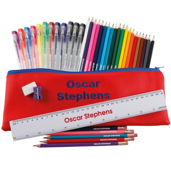 Named Jumbo Pencil Case Set - Red