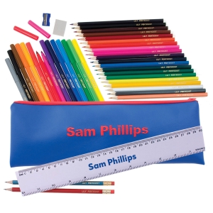 Picture of Embroidered Jumbo Pencil Case - Blue