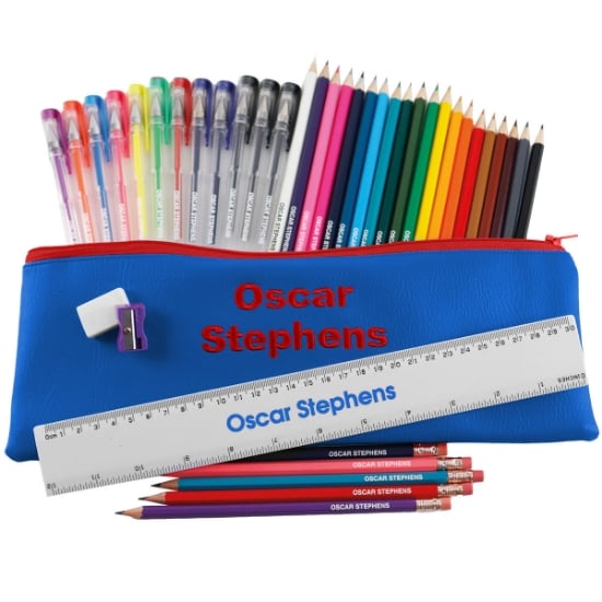 Named Jumbo Pencil Case Set - Blue