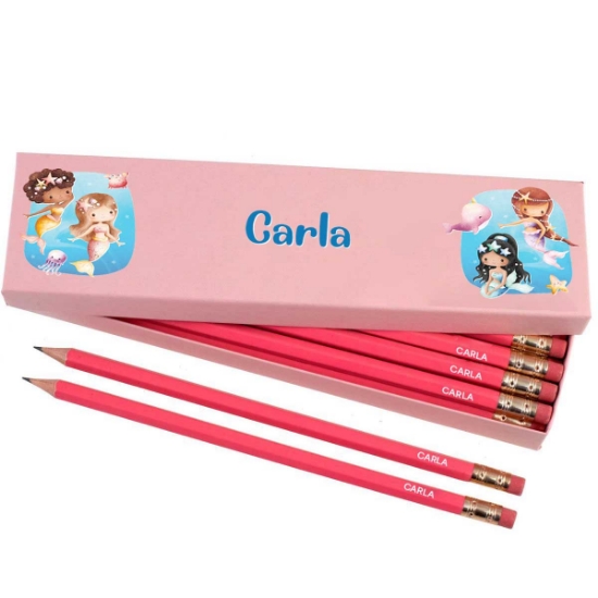 Box of 12 Named HB Pencils - Mermaids