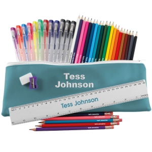 Named Jumbo Pencil Case Set - Dusky Blue image